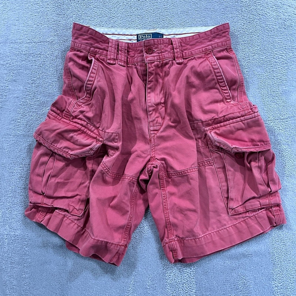 VTG Polo Ralph Lauren Mens Shorts 29x98 Cargo Red‎ Pink 90s Preppy Skater